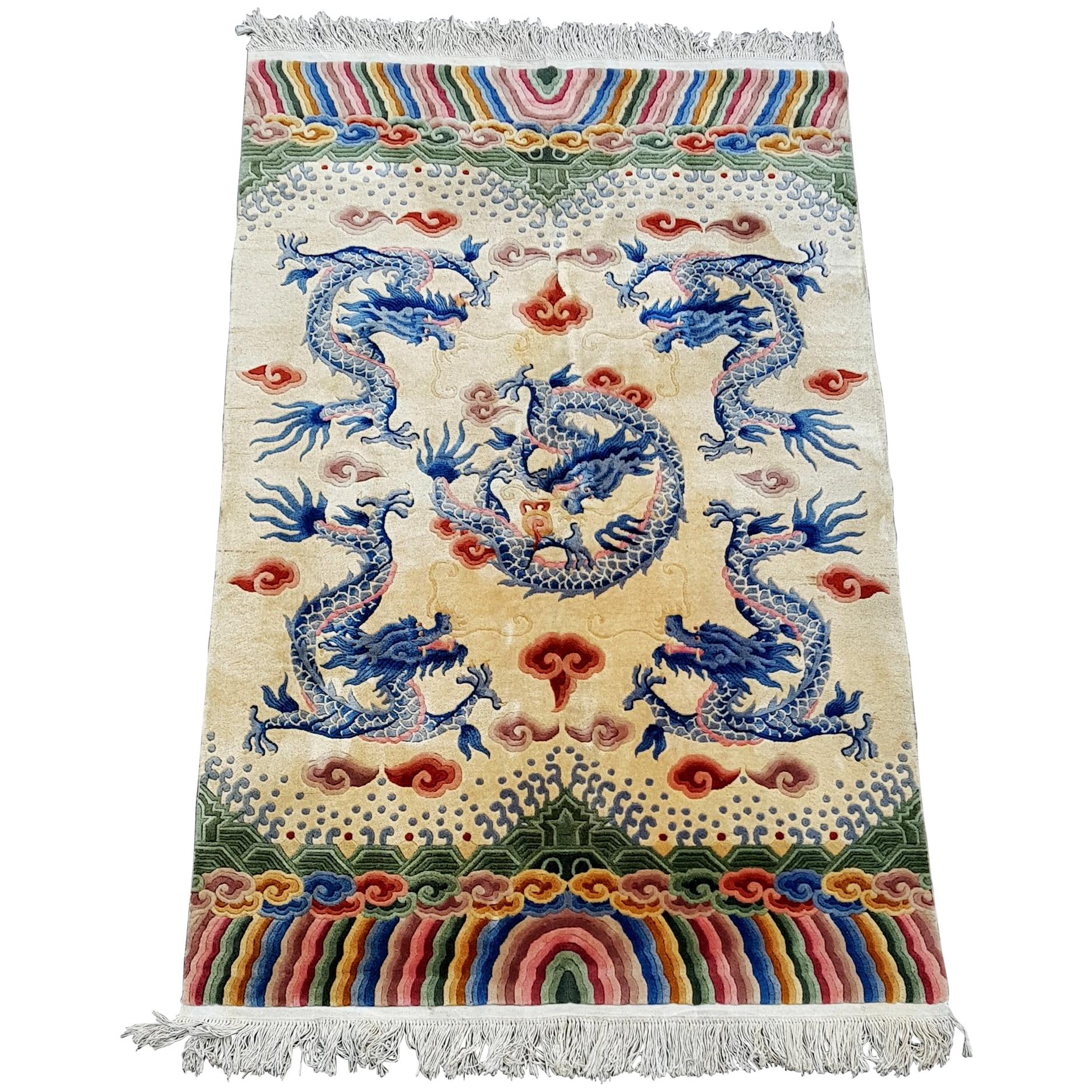 Chinese Five Dragons Wool Rug