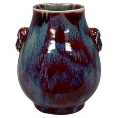 Chinese Flambè Glazed Hu Vase With Elephant Head Handles