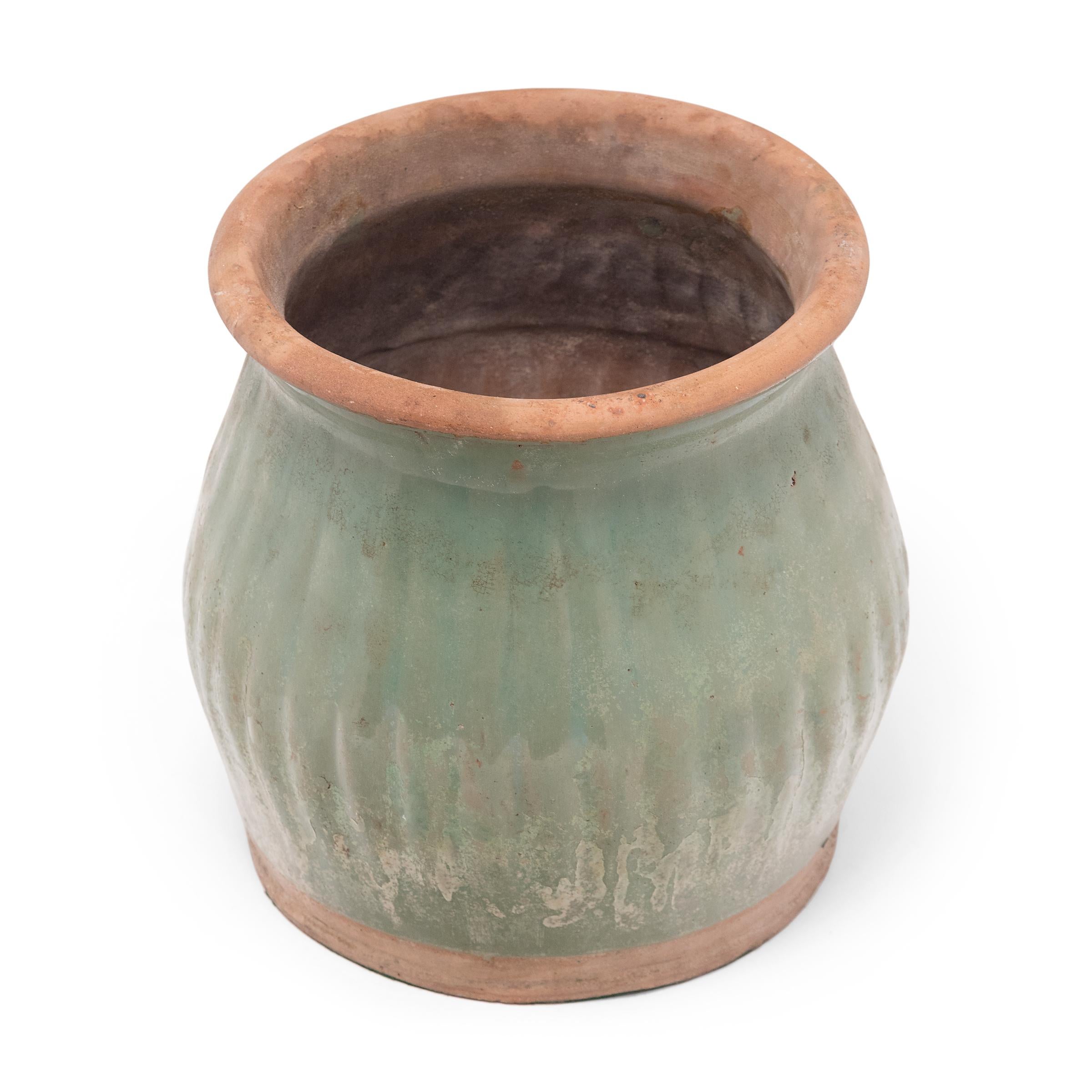 Qing Chinese Flared Celadon Green Jar, c. 1900