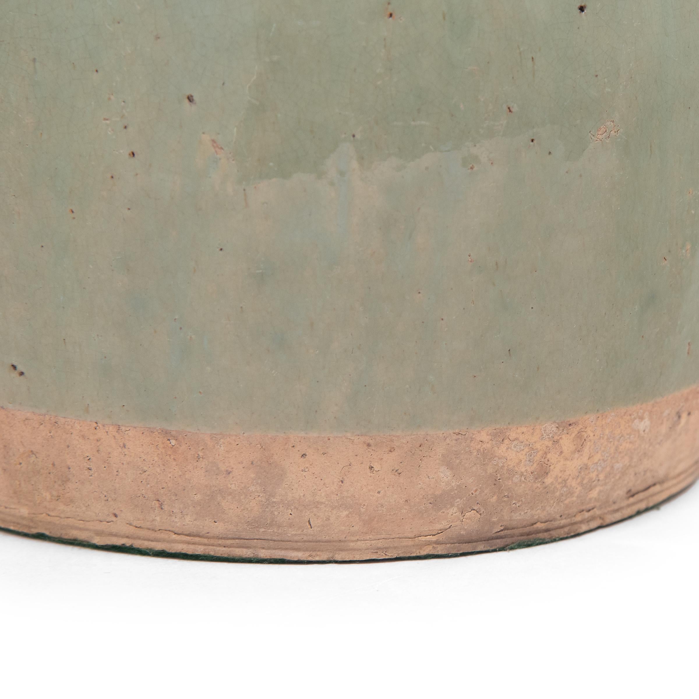 Glazed Chinese Flared Celadon Green Jar, c. 1900
