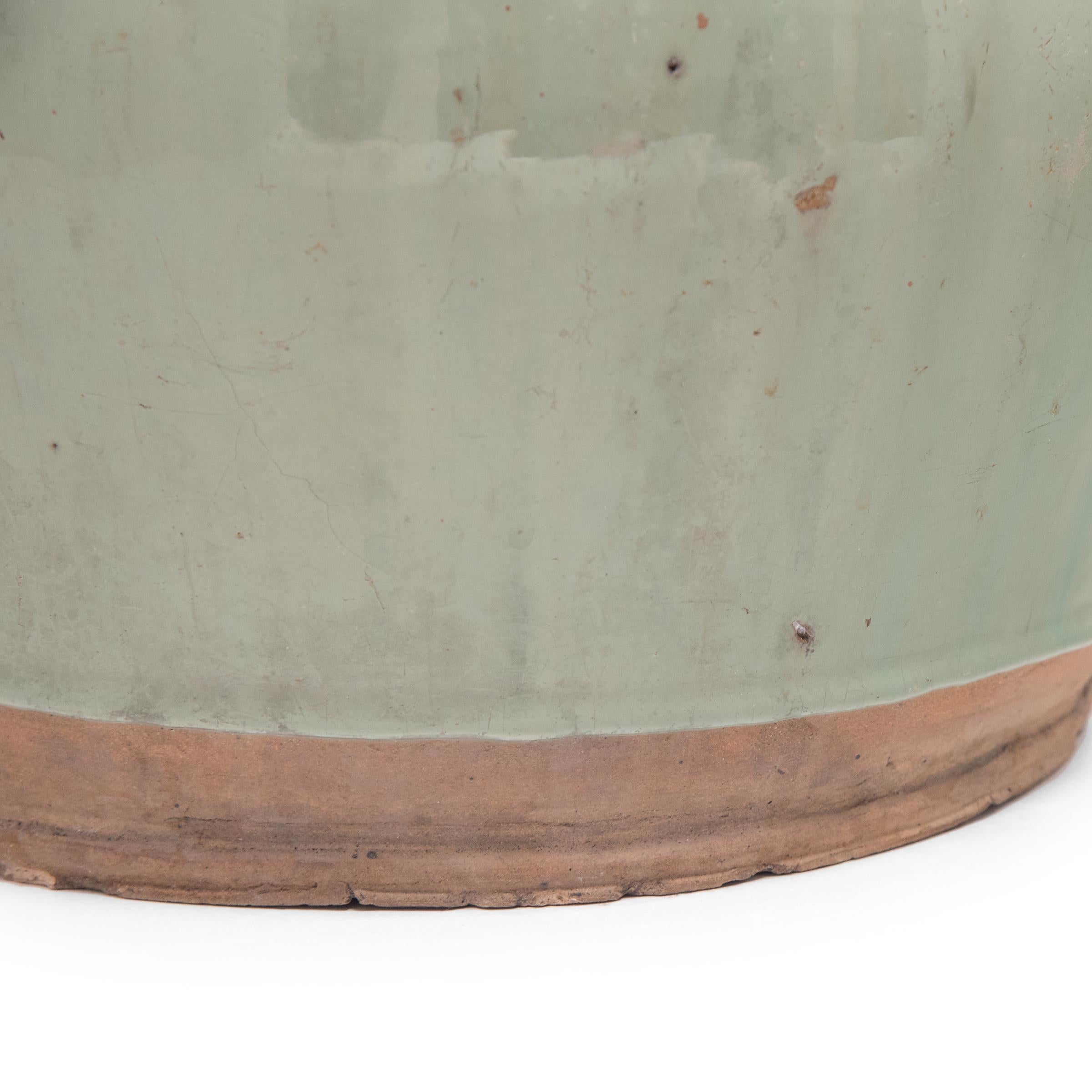 Glazed Chinese Flared Celadon Green Jar, c. 1900