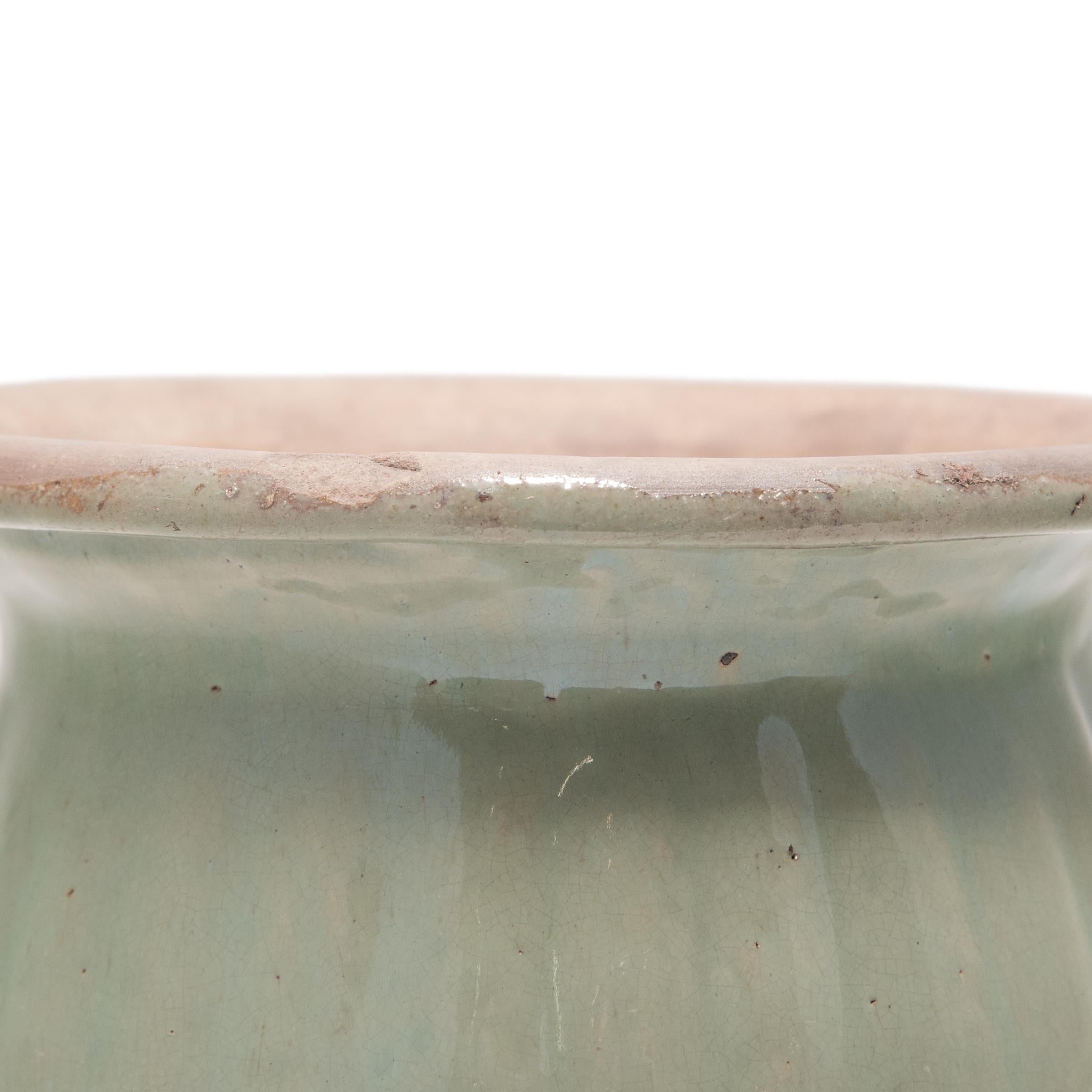 Chinese Flared Celadon Green Jar, c. 1900 In Good Condition In Chicago, IL