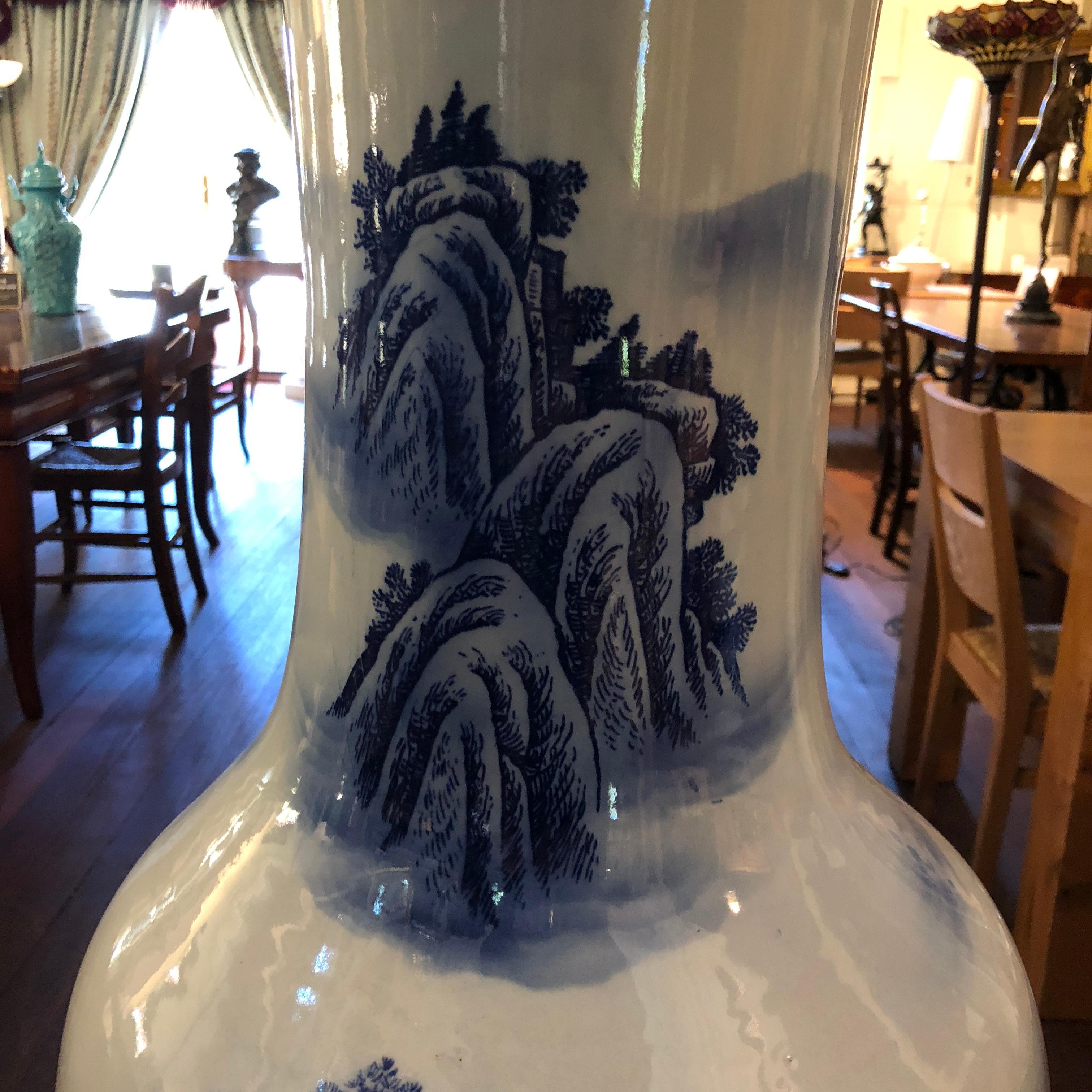 20th Century Chinese Floor Vase, Traditional Blue and White Patterning For Sale