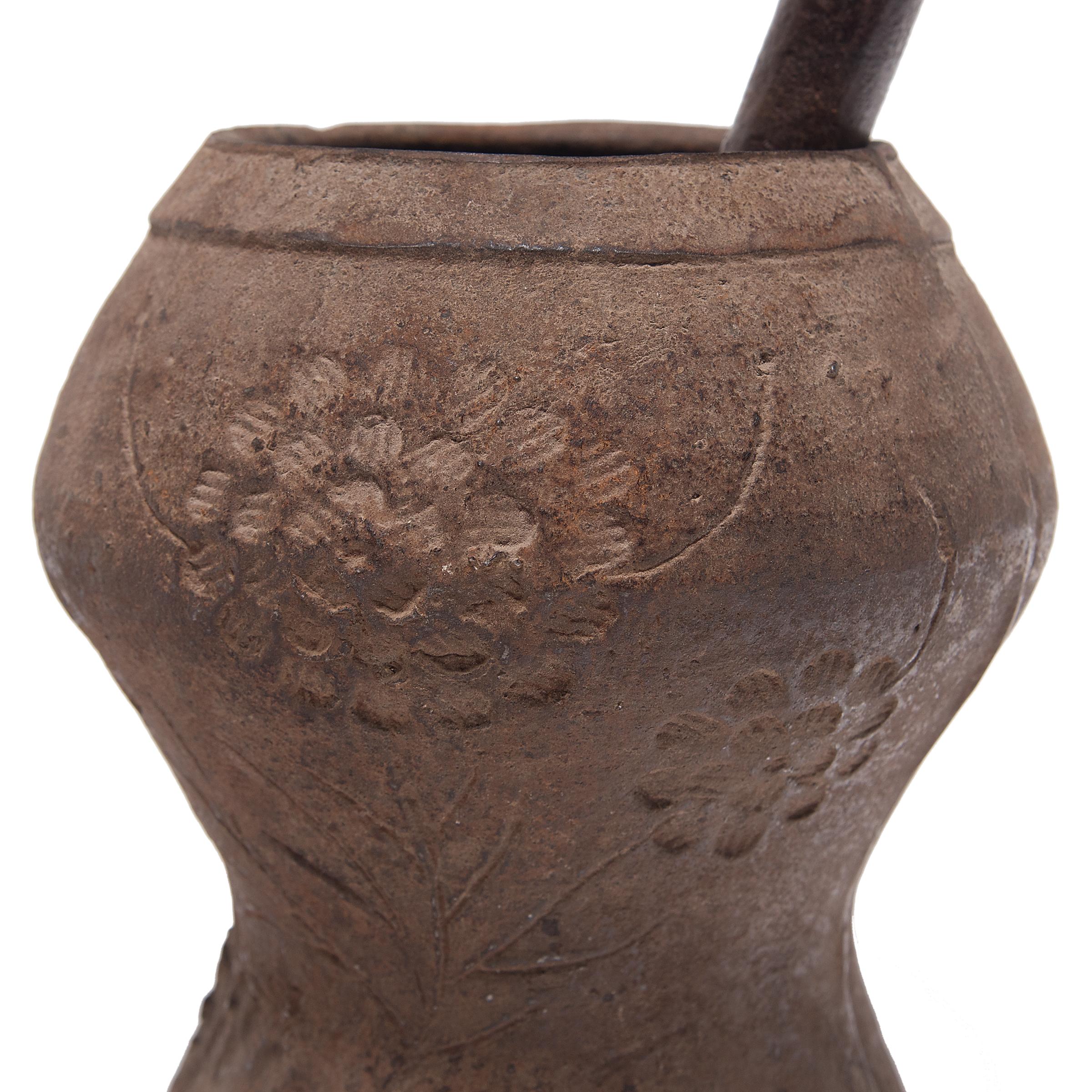 Cast Chinese Floral Apothecary Mortar, circa 1900 For Sale