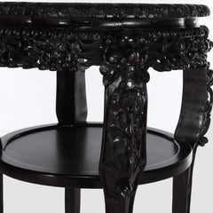 Chinese Floral Carved Rosewood Rouge Marble Top Stand C1910