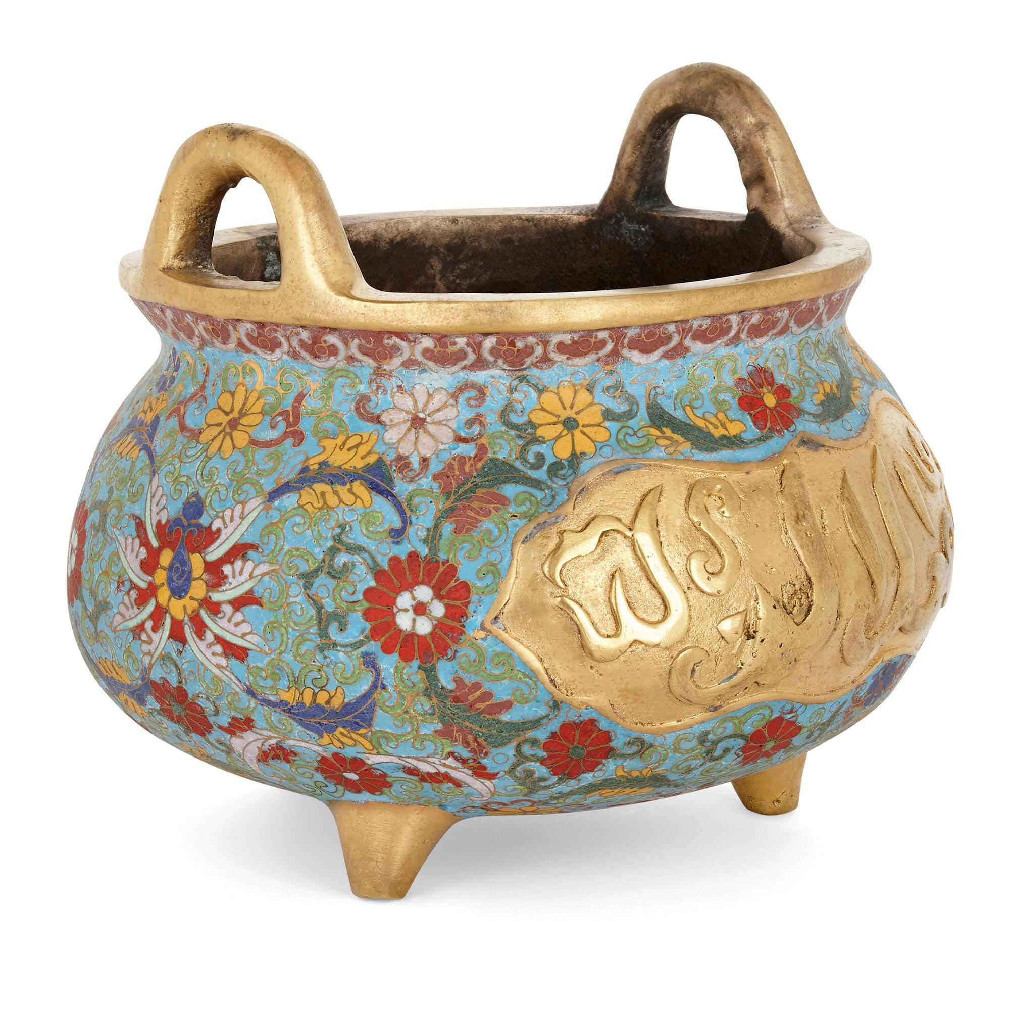Chinese Export Chinese Floral Cloisonné Enamel and Ormolu Vase for Islamic Market For Sale