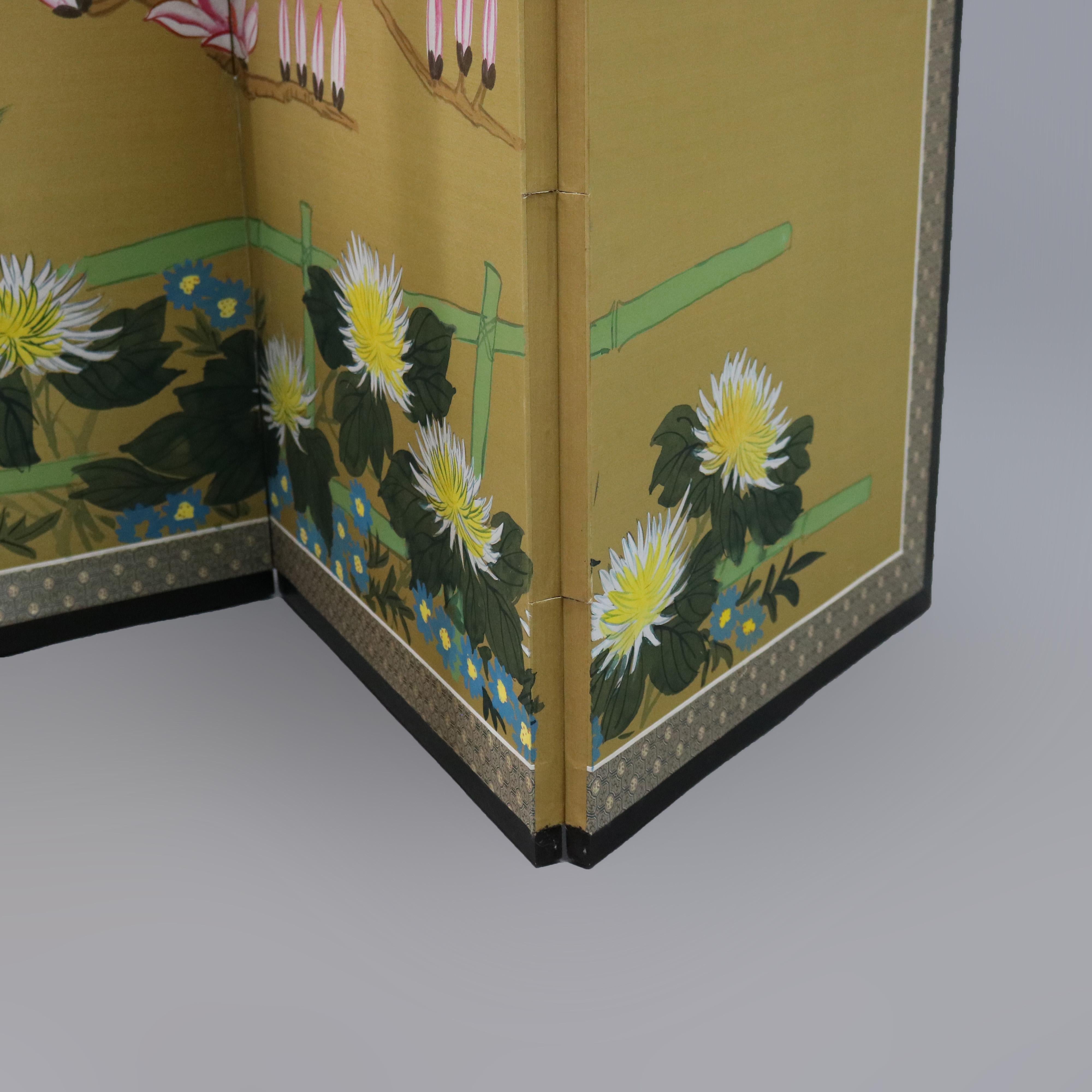 Paper Chinese Floral Decorated and Ebonized Folding Table Screen 20th C For Sale