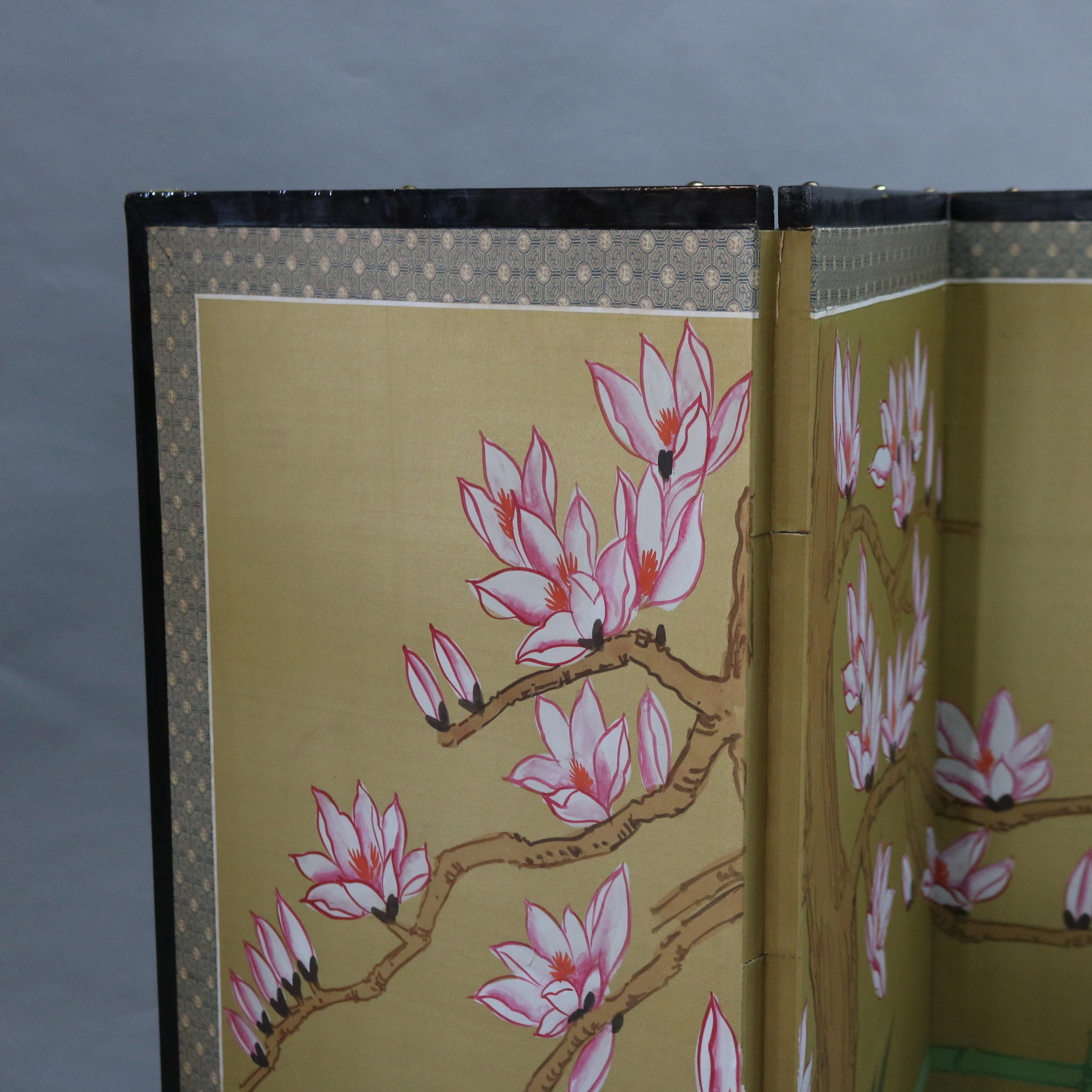 Chinese Floral Decorated and Ebonized Folding Table Screen 20th C For Sale 3