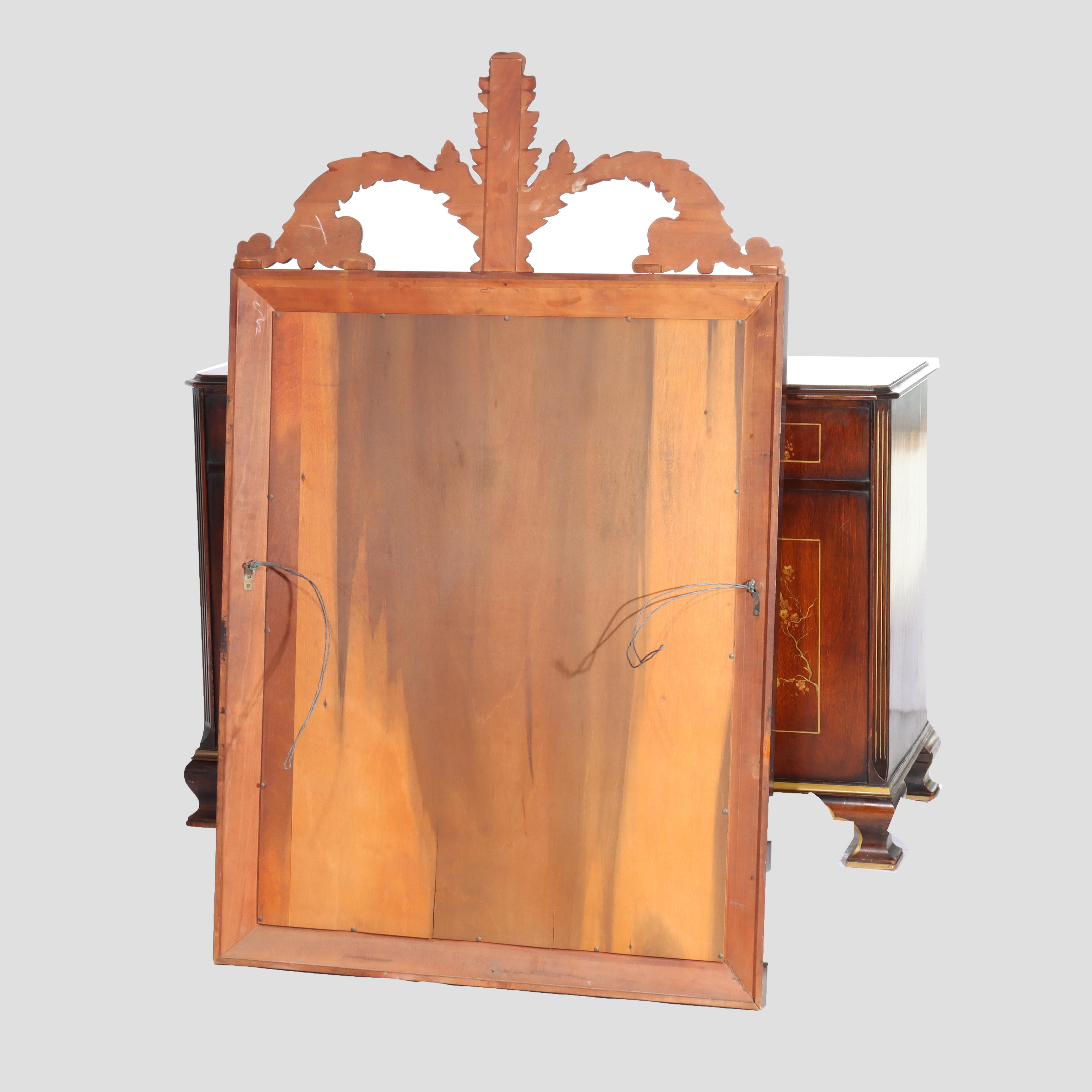 Chinese Floral Decorated Chippendale Mahogany Dressing Table & Mirror c1920 For Sale 8