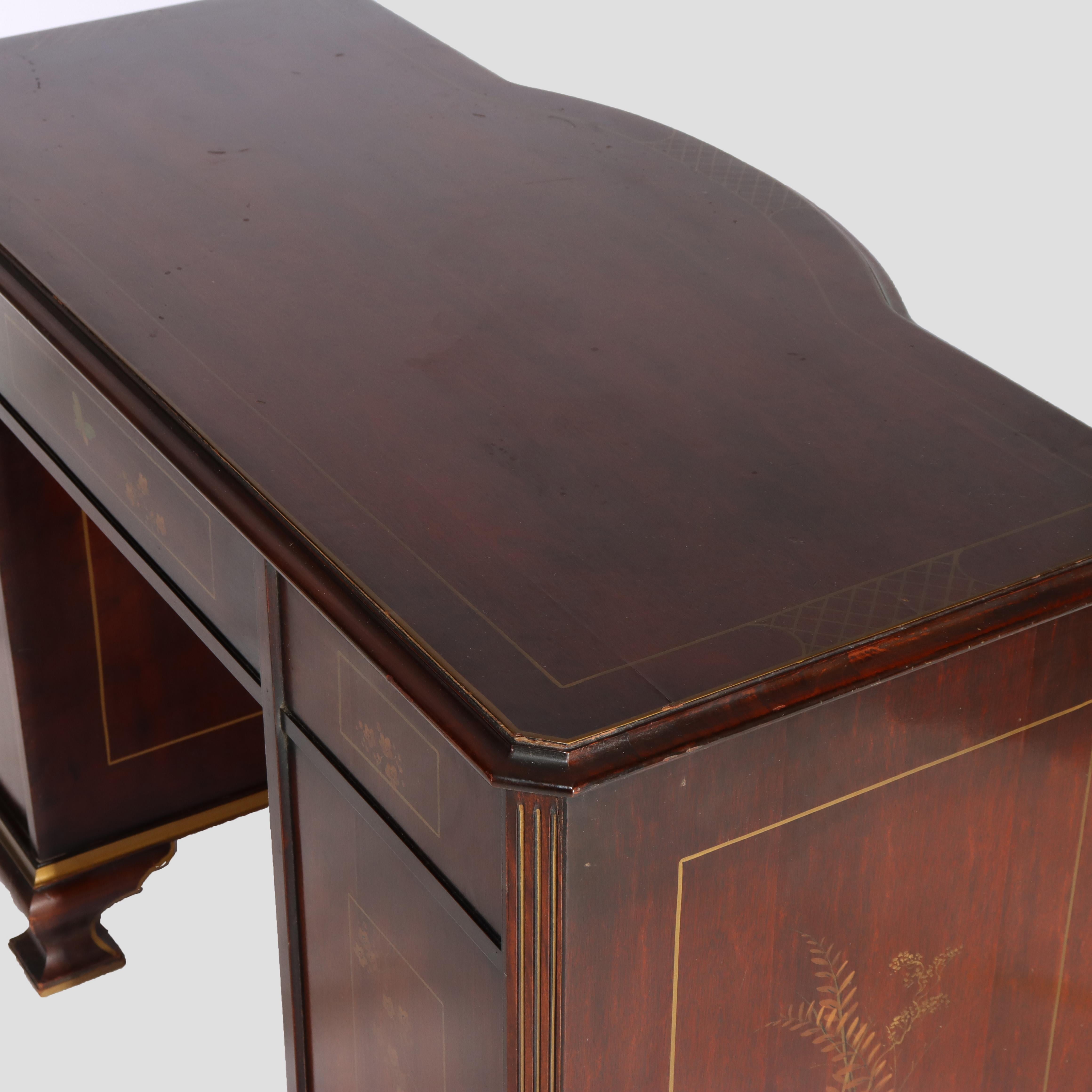 Chinese Floral Decorated Chippendale Mahogany Dressing Table & Mirror c1920 For Sale 9
