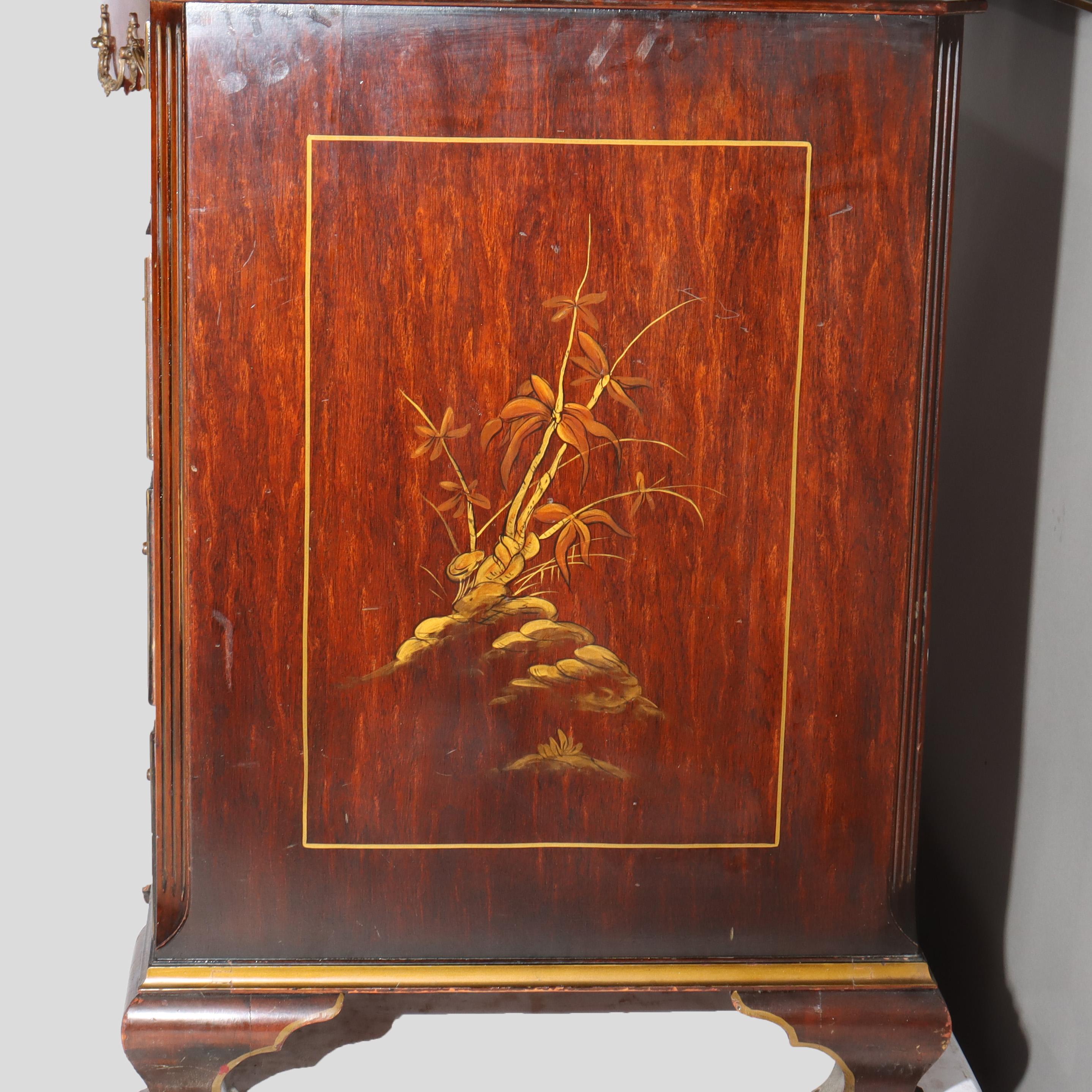20th Century Chinese Floral Decorated Chippendale Mahogany Dressing Table & Mirror c1920 For Sale