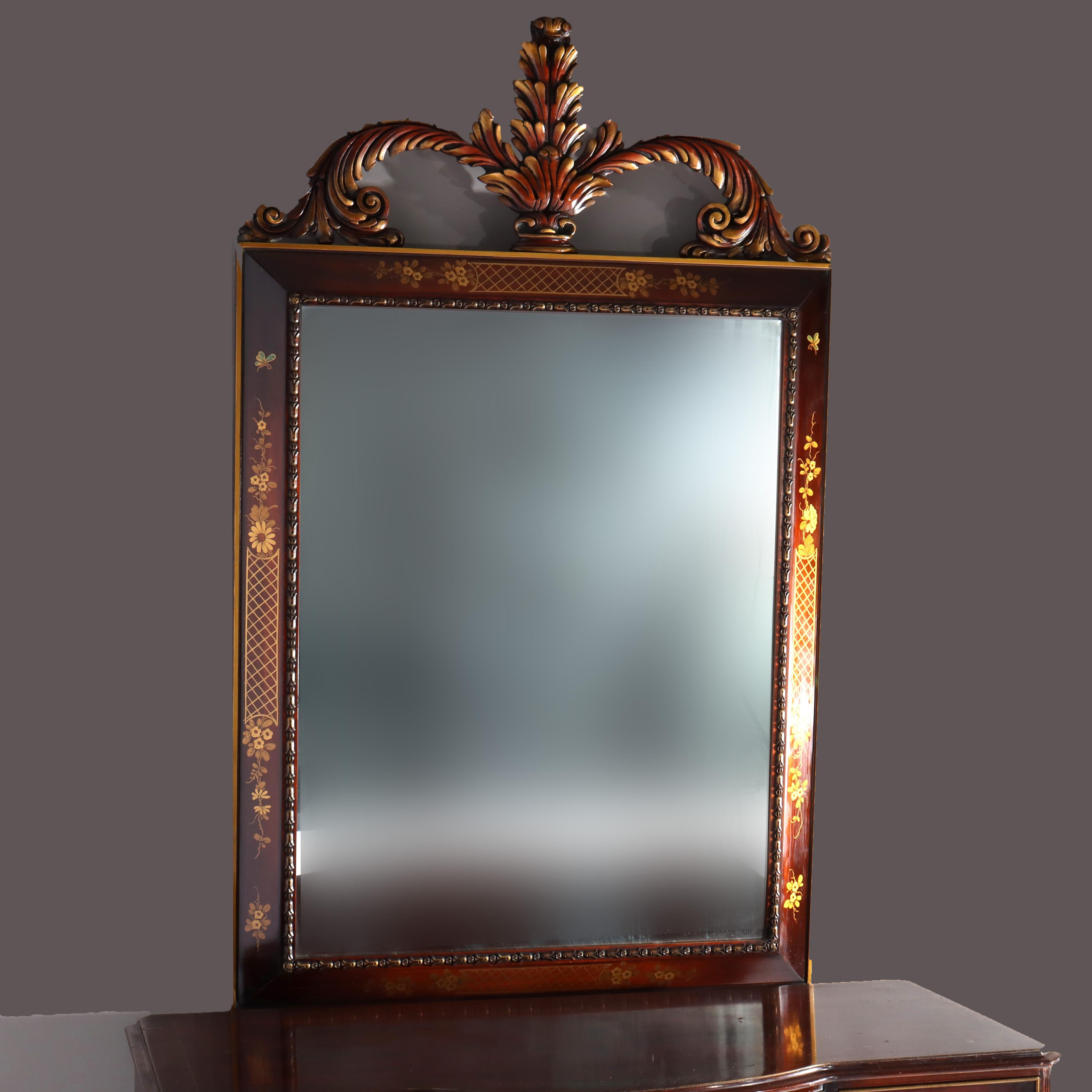 Chinese Floral Decorated Chippendale Mahogany Dressing Table & Mirror c1920 For Sale 3