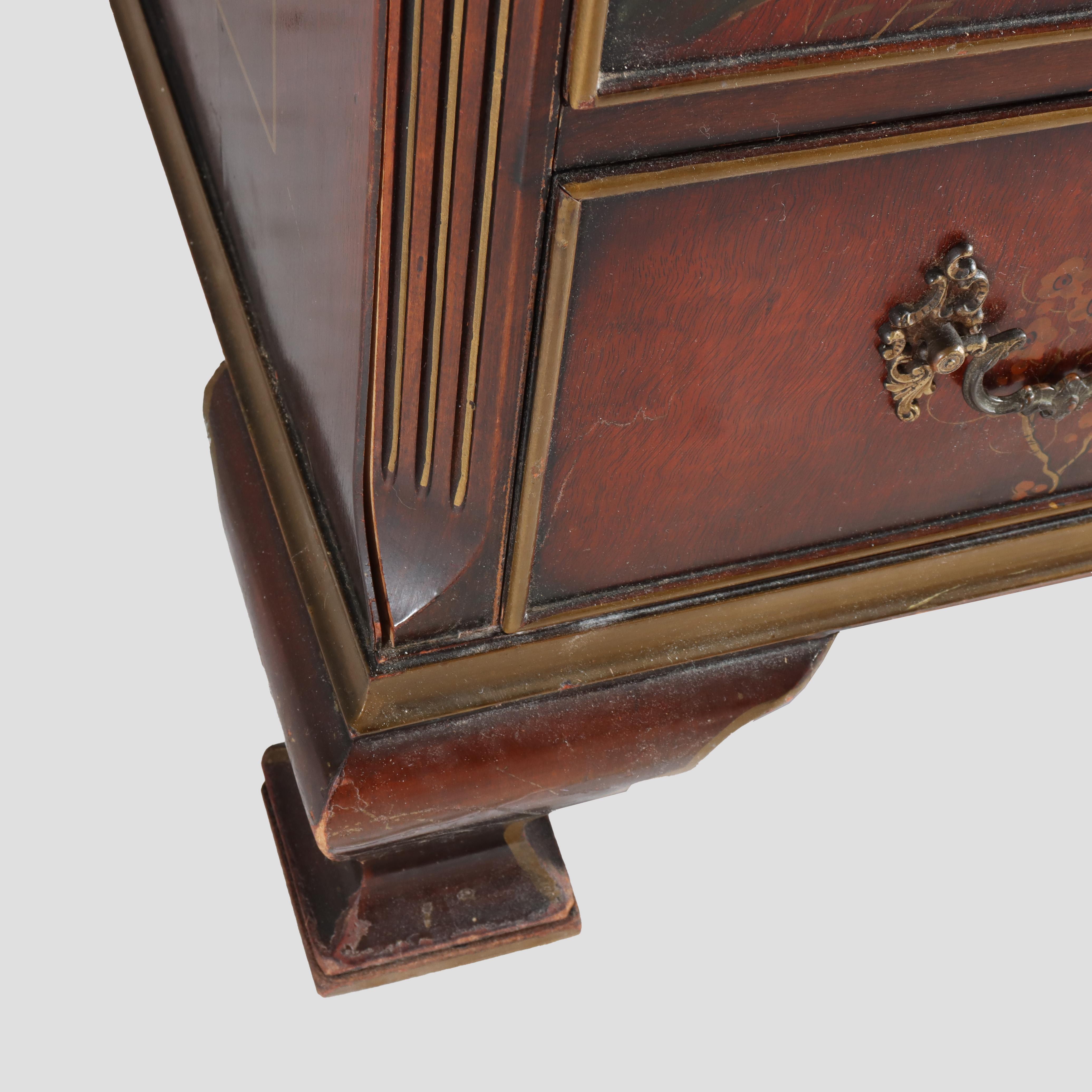 Chinese Floral Decorated Chippendale Mahogany Dressing Table & Mirror c1920 For Sale 5