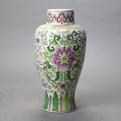 Chinese Floral Enameled Porcelain Vase with a Peony Flower 20thC