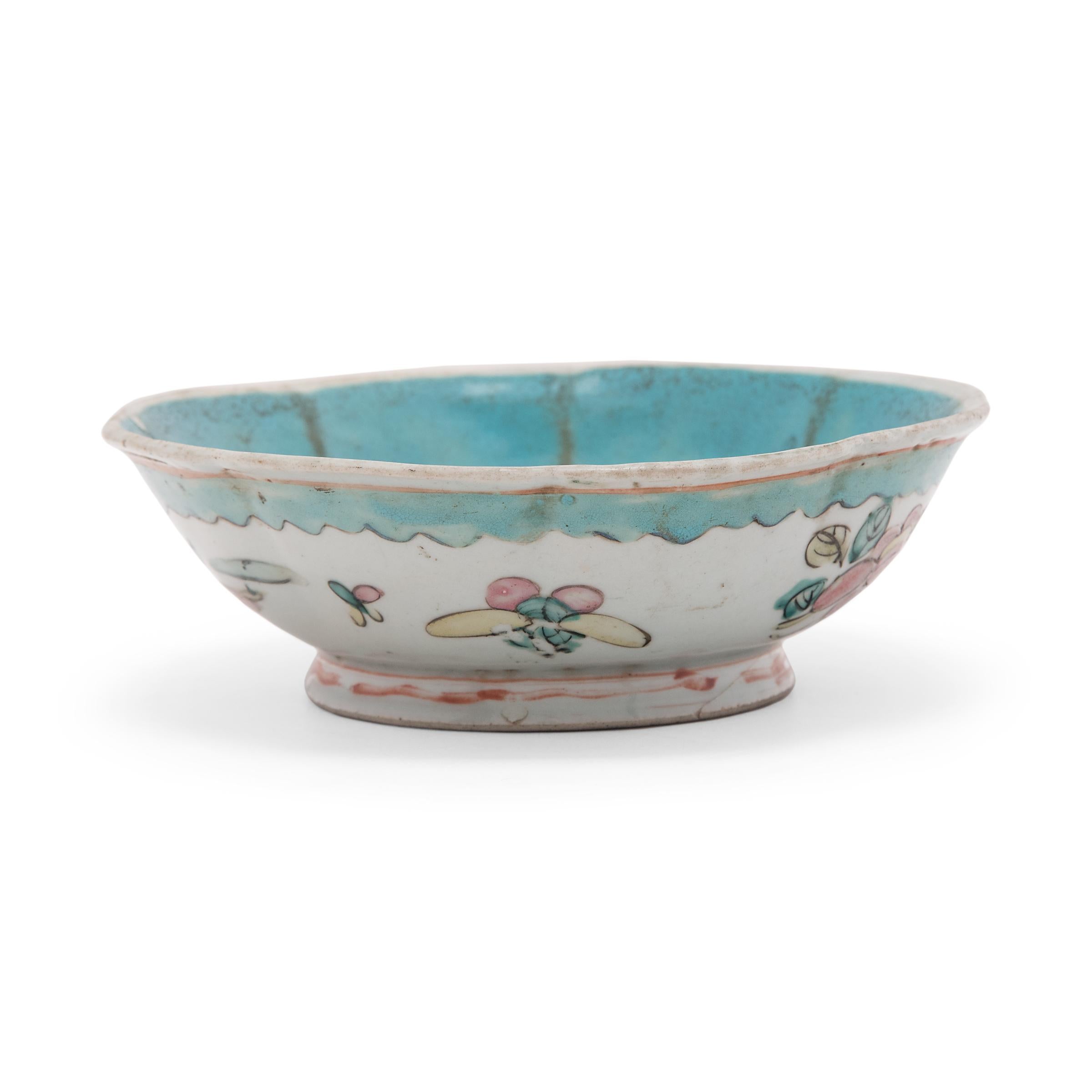 This colorful porcelain bowl dates to the mid-19th century and was originally used as a serving dish for ritual offerings, placed before a home altar and piled high with fruit, baked goods, and other foods. Shaped like an eight-petal flower, the
