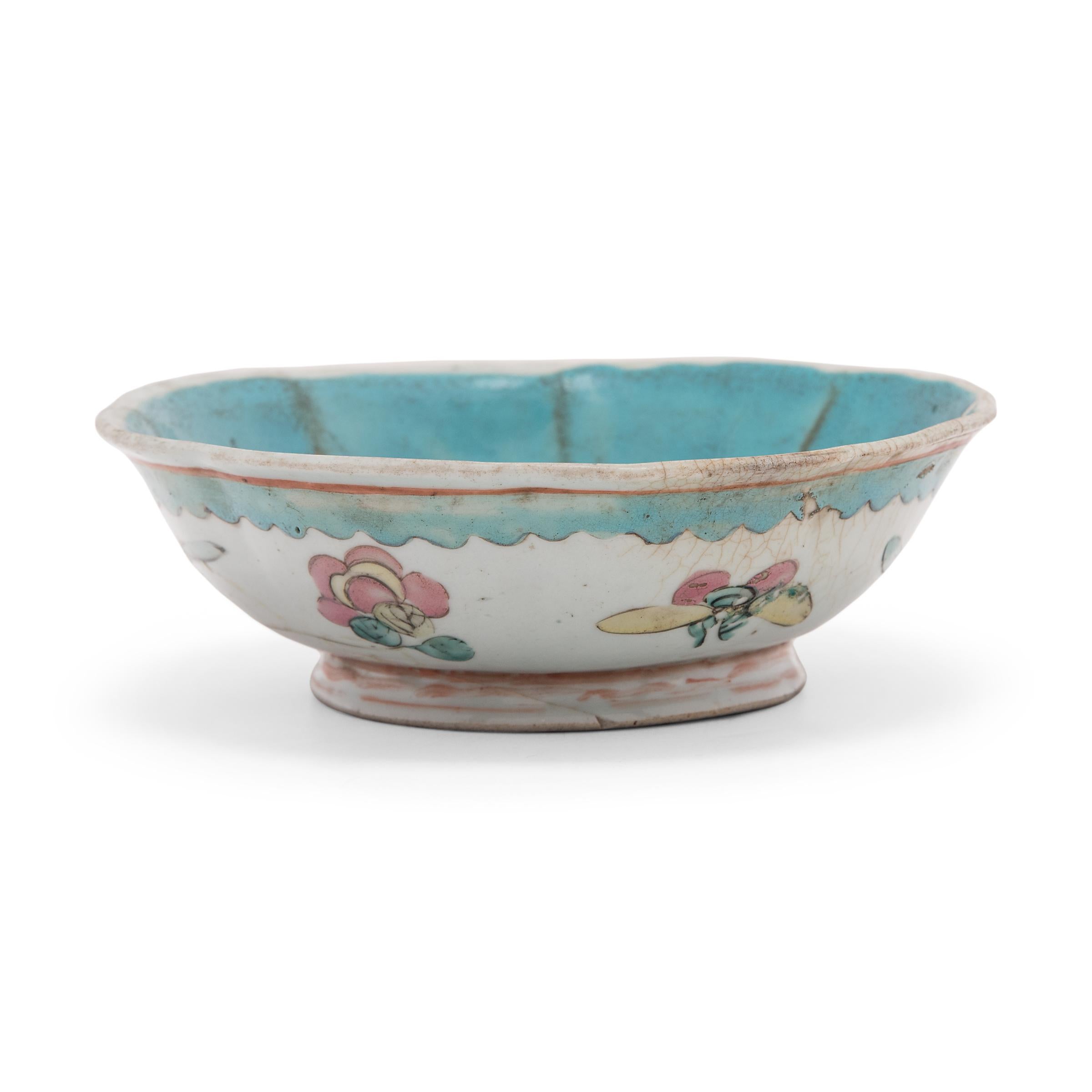 Enameled Chinese Floral Offering Bowl, c. 1850