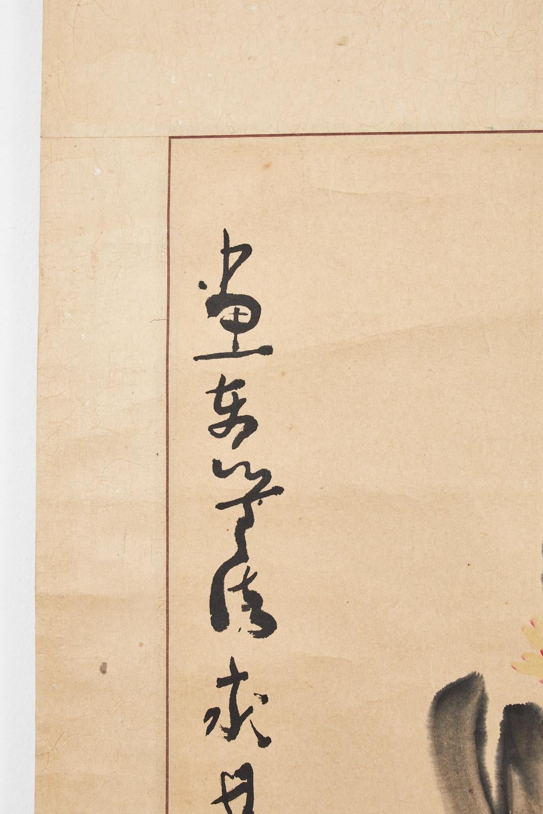 Chinesische Schriftrolle mit Blumenmalerei, signiert und datiert im Angebot 2