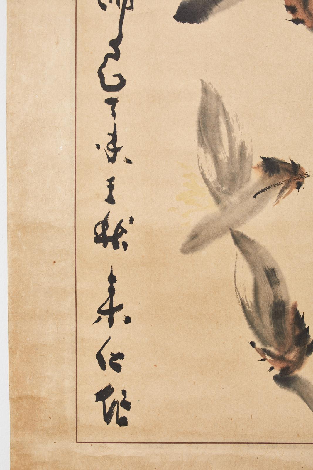 Chinesische Schriftrolle mit Blumenmalerei, signiert und datiert im Angebot 5
