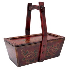 Chinese Floral Red Lacquer Carrying Box