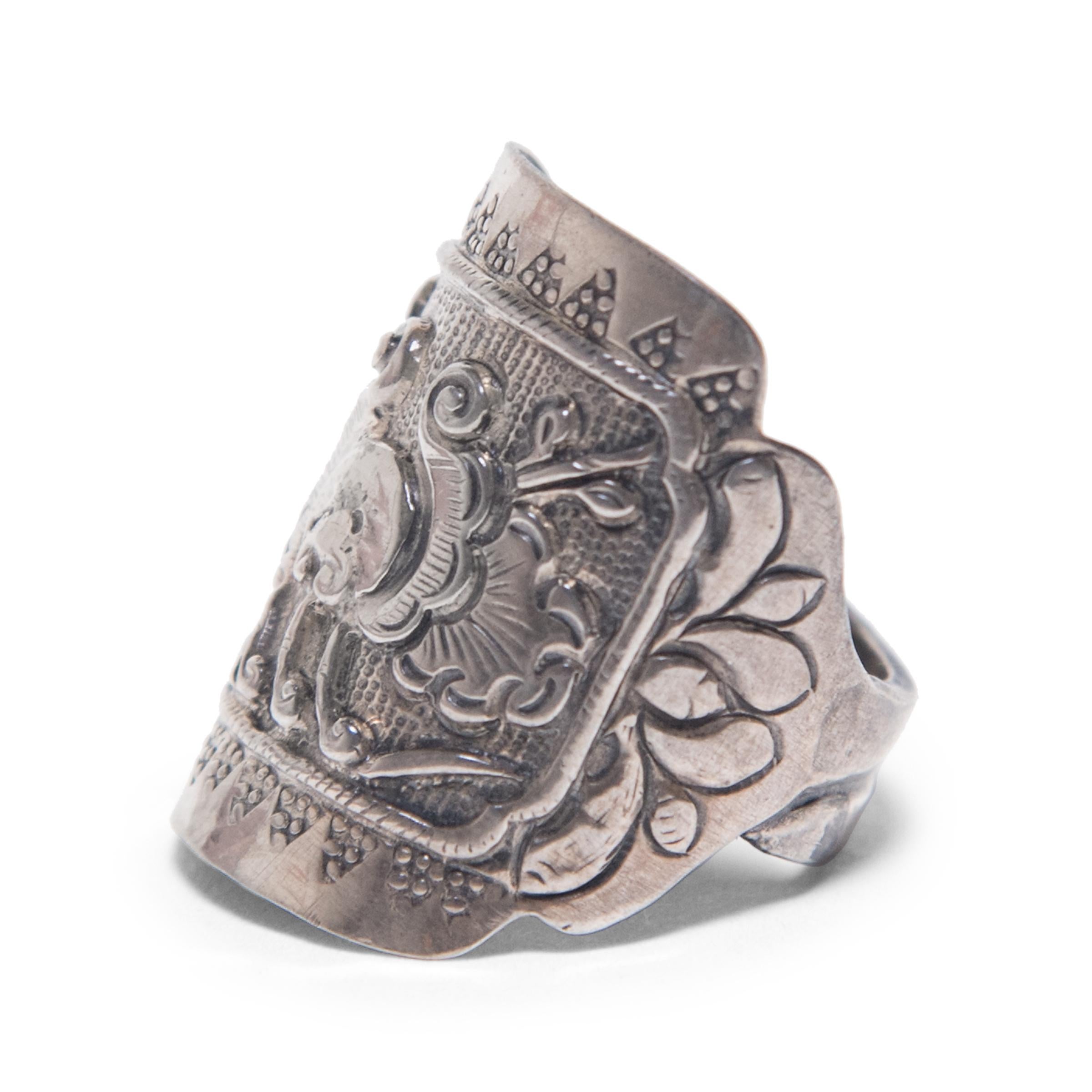 Qing Chinese Floral Silver Charm Ring, circa 1900