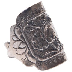 Antique Chinese Floral Silver Charm Ring, circa 1900