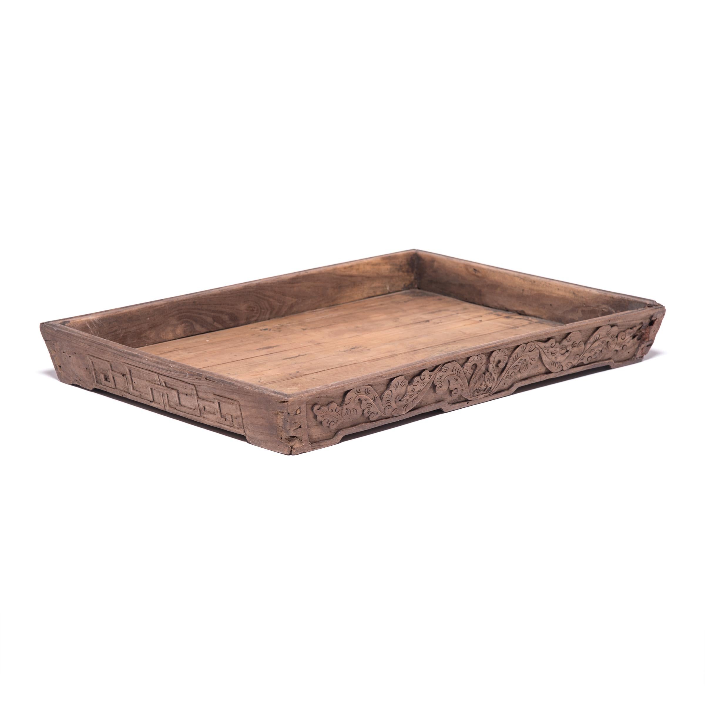 Carved Chinese Floral Tea Tray, circa 1900
