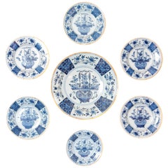 Chinese Flower Basket / Blue and White Delft Plates / Group of Seven