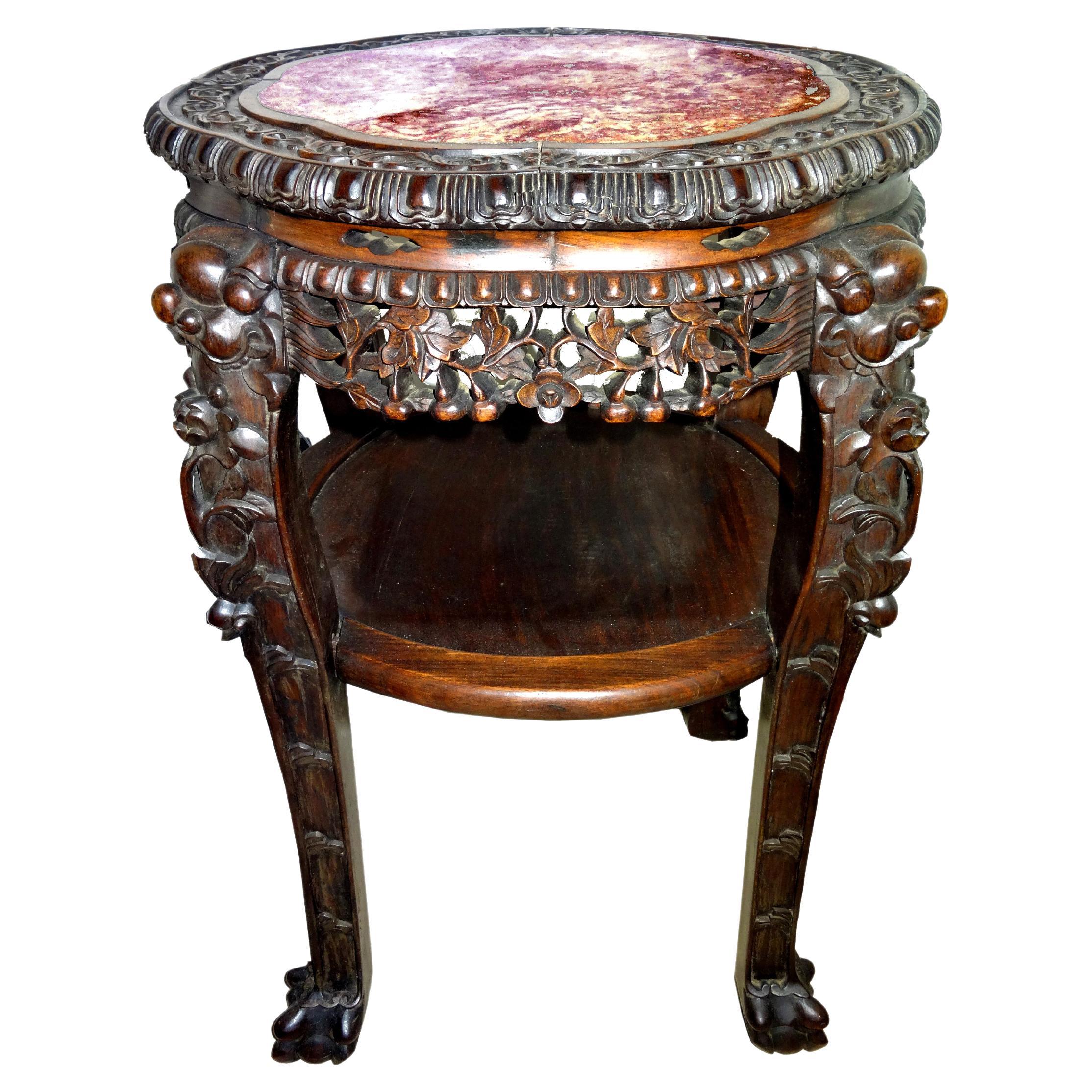 Chinese flower table around 1900 made of rosewood with marble top For Sale