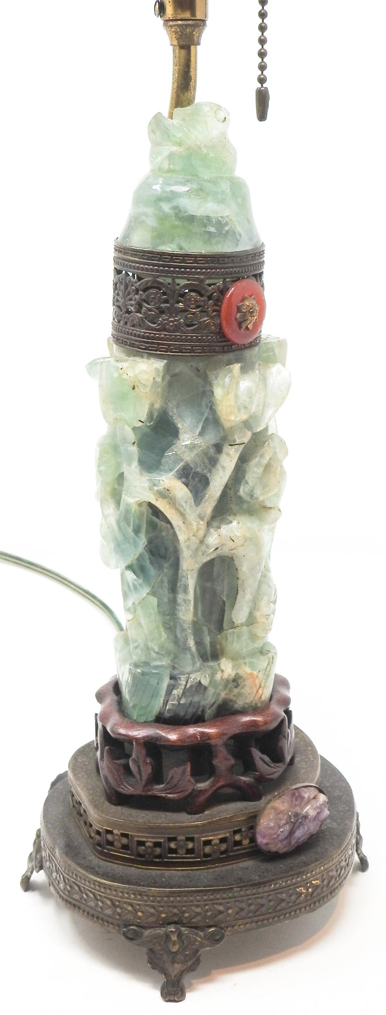 Chinese Fluorite Stone Lamp with Amethyst For Sale at 1stDibs