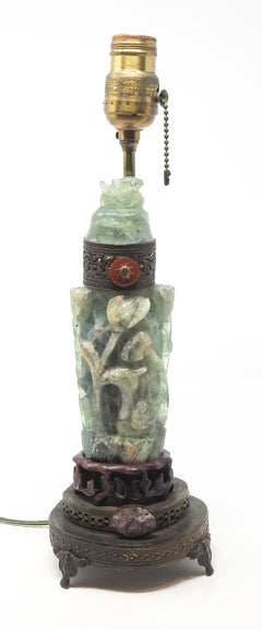 Chinese Fluorite Stone Lamp with Amethyst