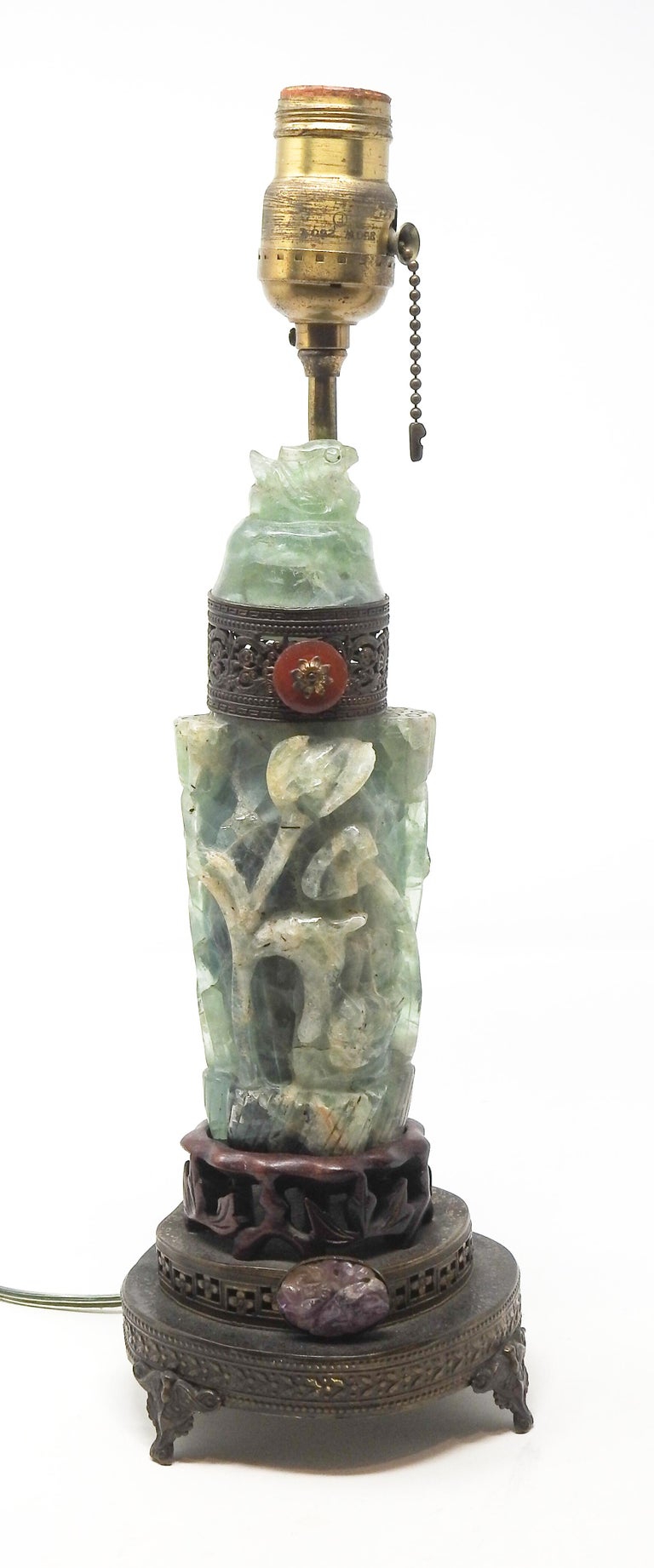 Chinese Fluorite Stone Lamp with Amethyst For Sale at 1stDibs