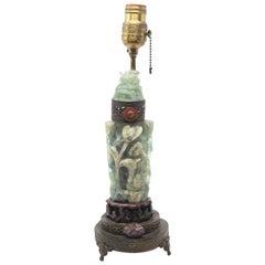 Chinese Fluorite Stone Lamp with Amethyst