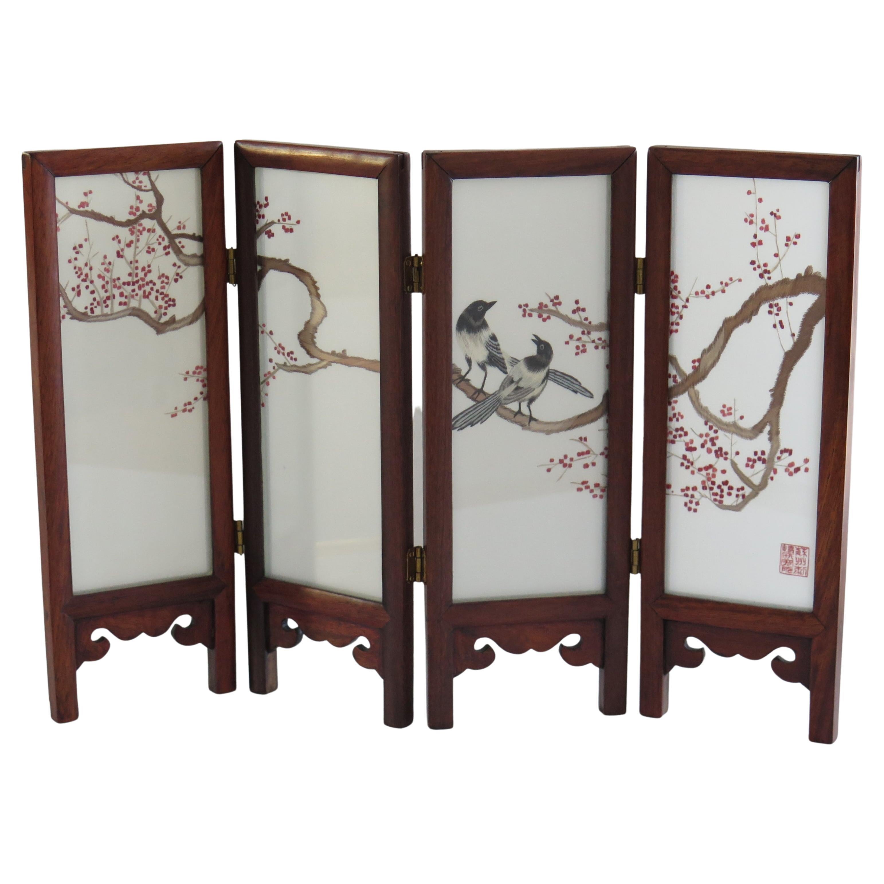 Chinese Folding Table or Desk Screen Hardwood & Silk Hand Decorated, Circa 1960 For Sale