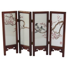 Antique Chinese Folding Table or Desk Screen Hardwood & Silk Hand Decorated, Circa 1960