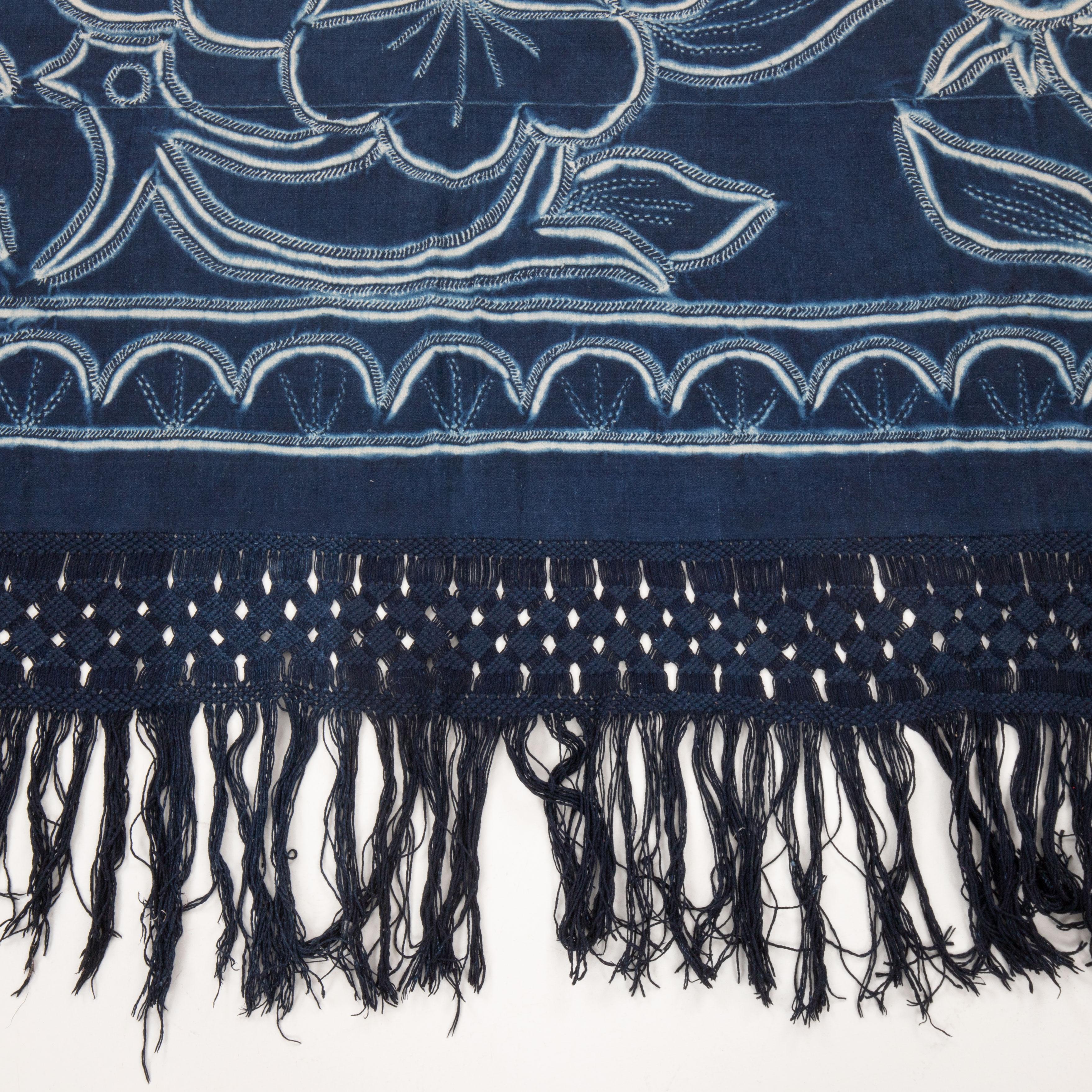 A naively drawn, indigo cotton  panel from 1980s , China.