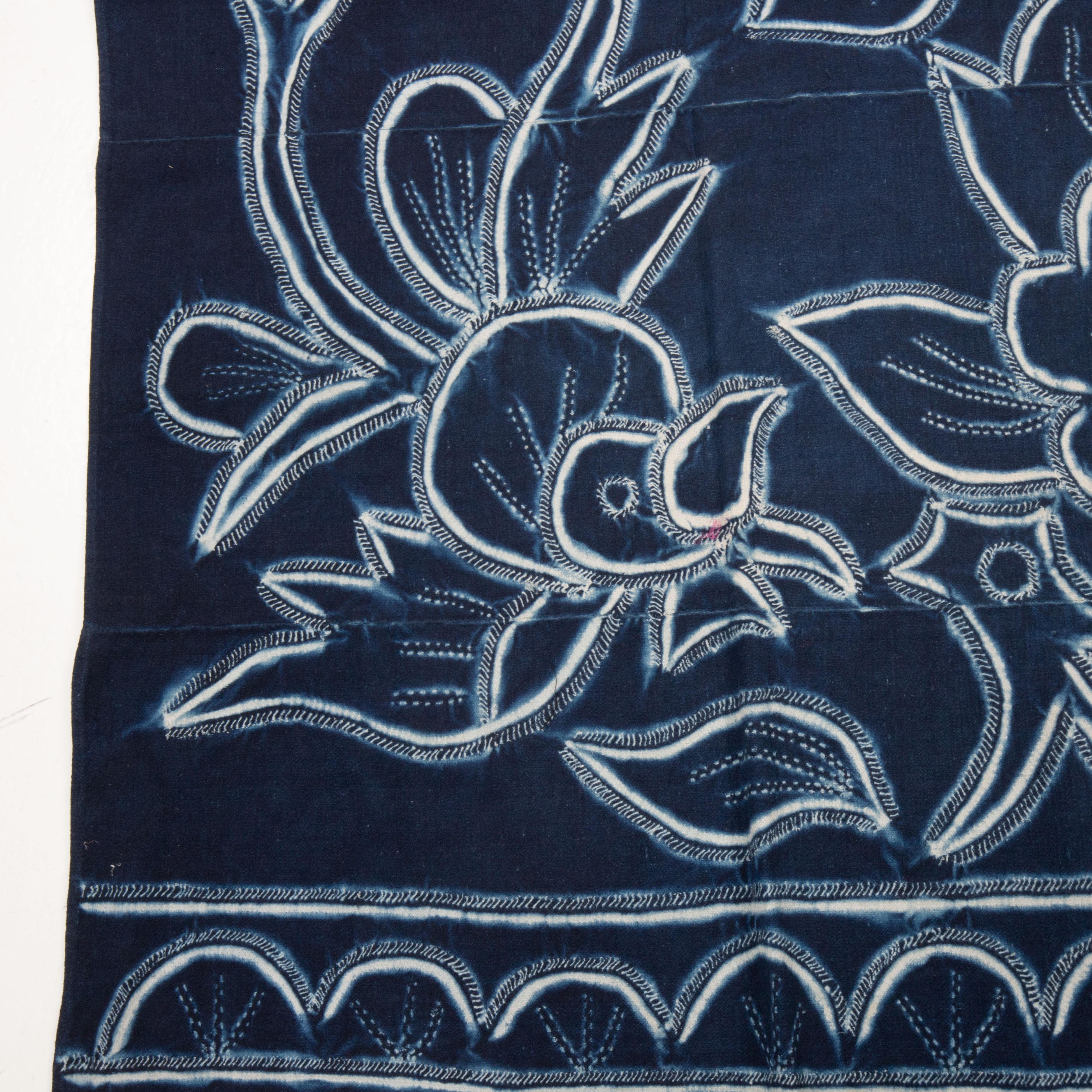 Batik Chinese Folk art Indigo Panel, 1980s For Sale
