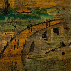 Chinese Folk Painted Tray with River Landscape