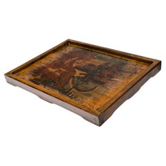 Vintage Chinese Folk Painted Tray with Tiger Scene