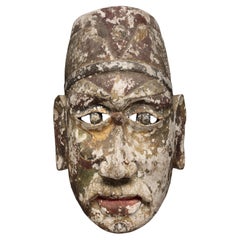 Masque de danse folklorique chinois en Wood avec yeux ouverts et lèvres rouges Traces de peinture Chine