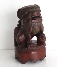 Antique Chinese Foo Dog Hand Carved Bamboo Gilded, 19th Century Qing