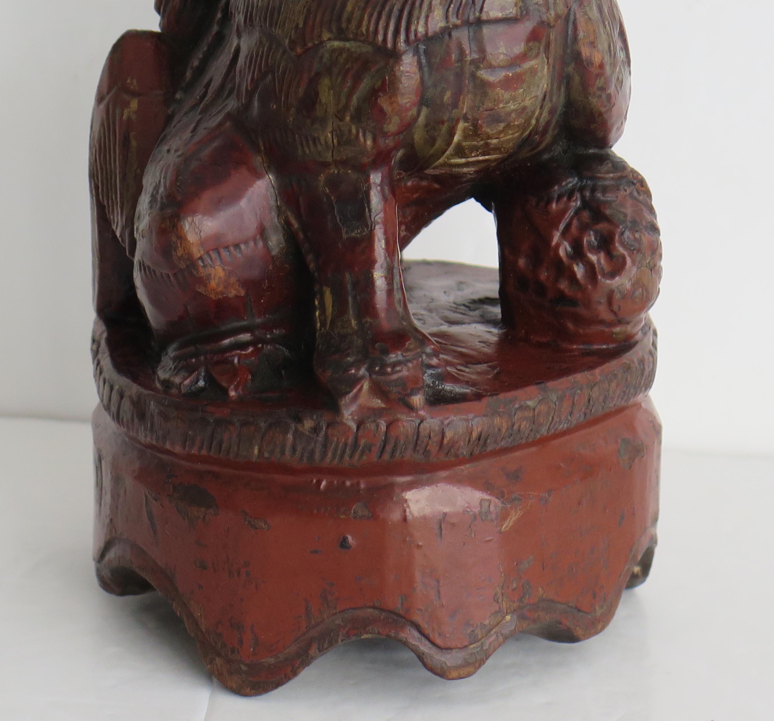 Hand-Carved Chinese Foo Dog Hand Carved Bamboo Gilded, 19th Century Qing For Sale
