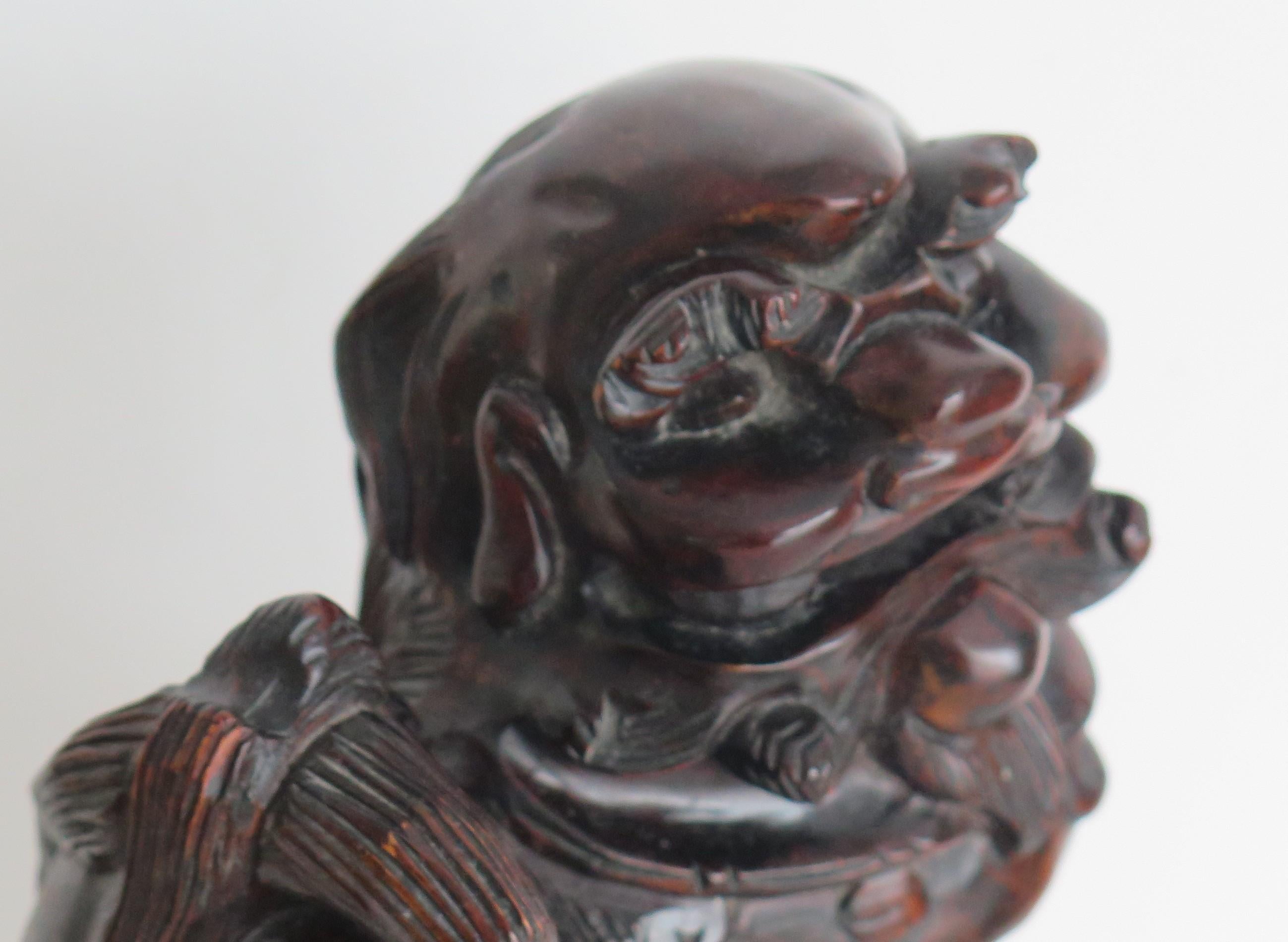 Chinese Foo Dog Hardwood Hand Carved and Signed, Qing circa 1900 For Sale 9
