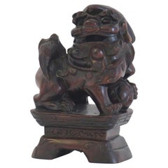 Antique Chinese Foo Dog Hardwood Hand Carved and Signed, Qing circa 1900
