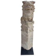 Vintage Chinese Foo Dog Hitching Post Sculpture in Solid Granite, Early 20th Century