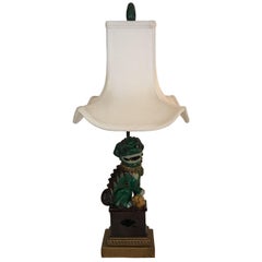 Chinese Foo Dog Lamp with Silk Shade