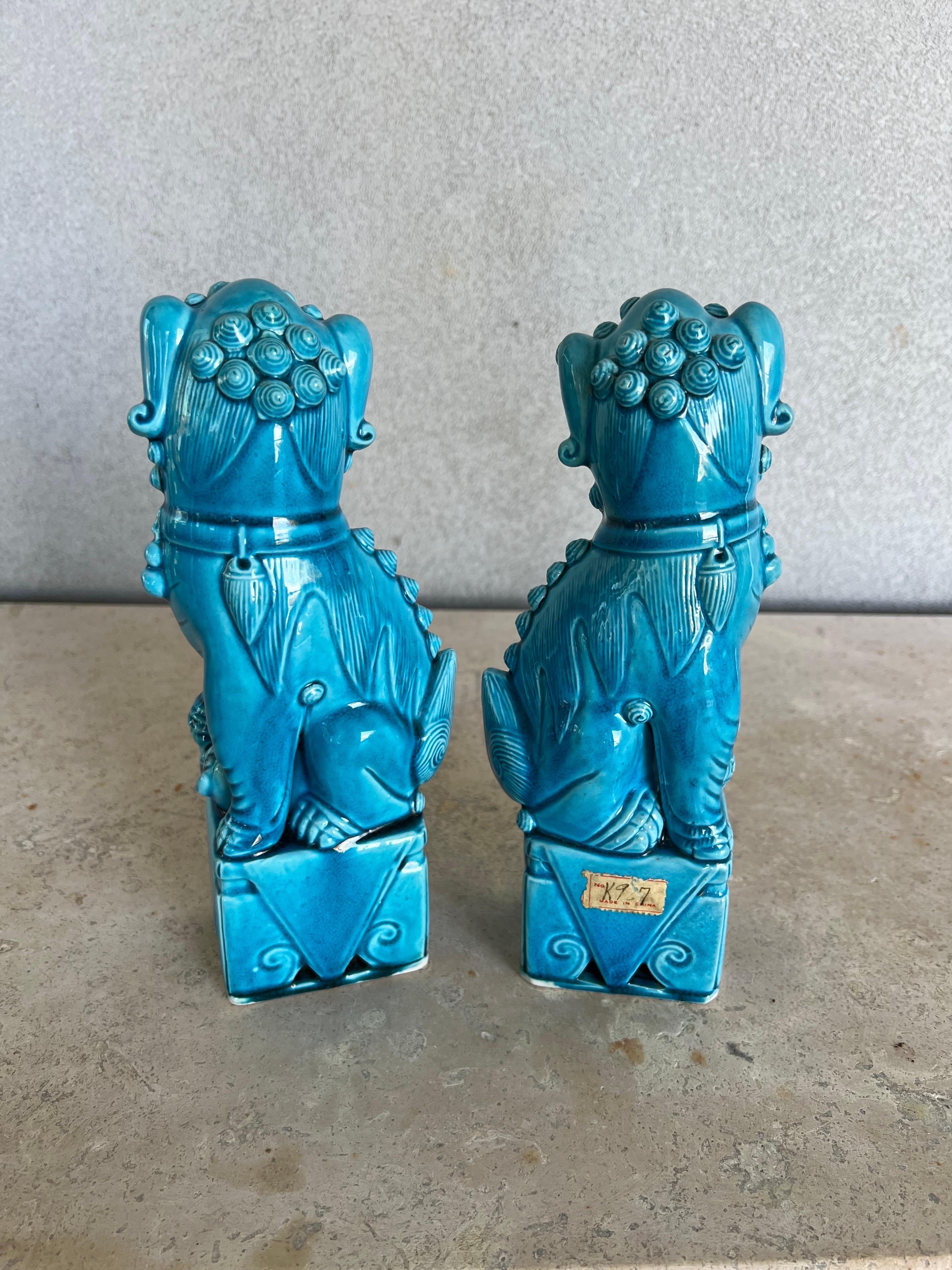 Chinese Export Chinese Foo Dog statues in turquoise glaze