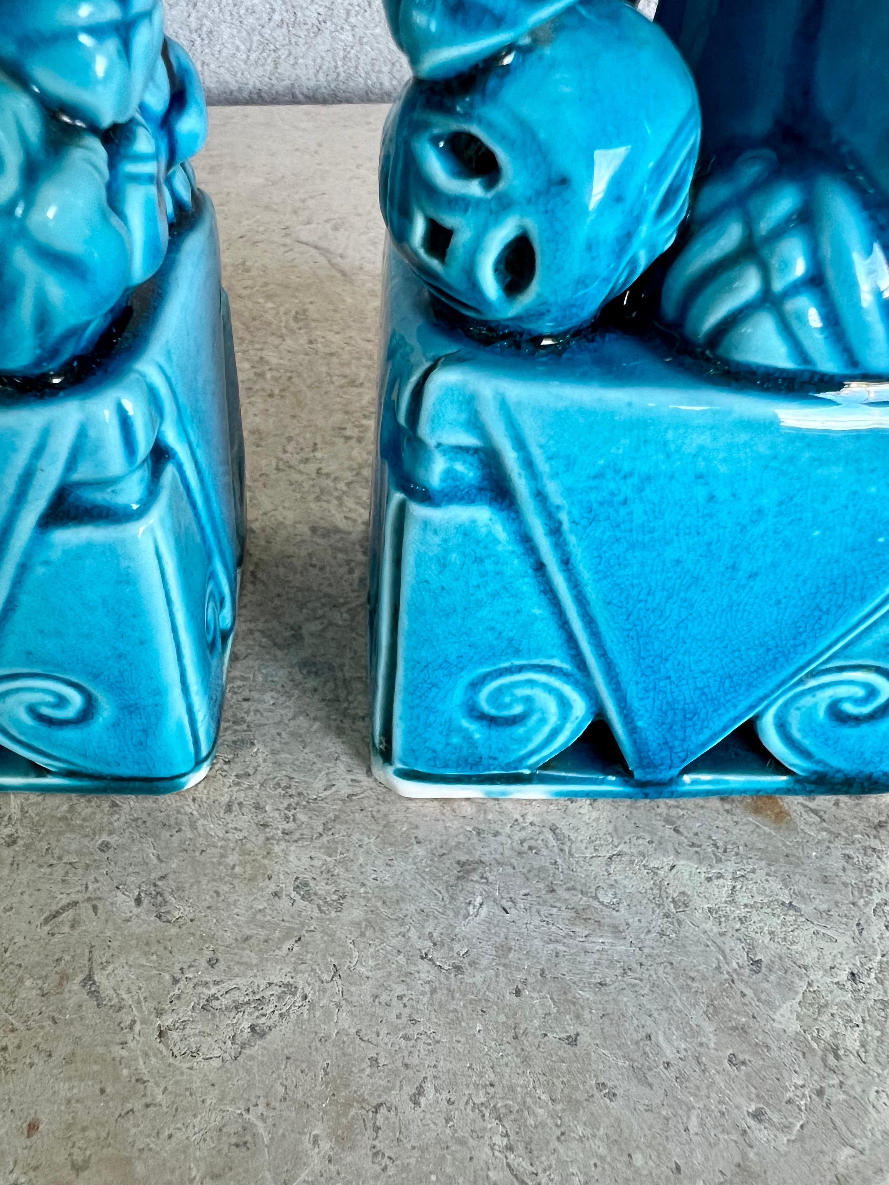 Chinese Foo Dog statues in turquoise glaze 2