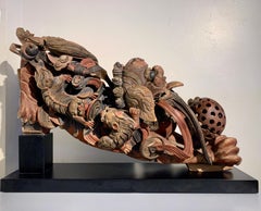 Chinese Foo Lion Corbel, Carved and Painted Poplar Wood, Qing Dynasty, China
