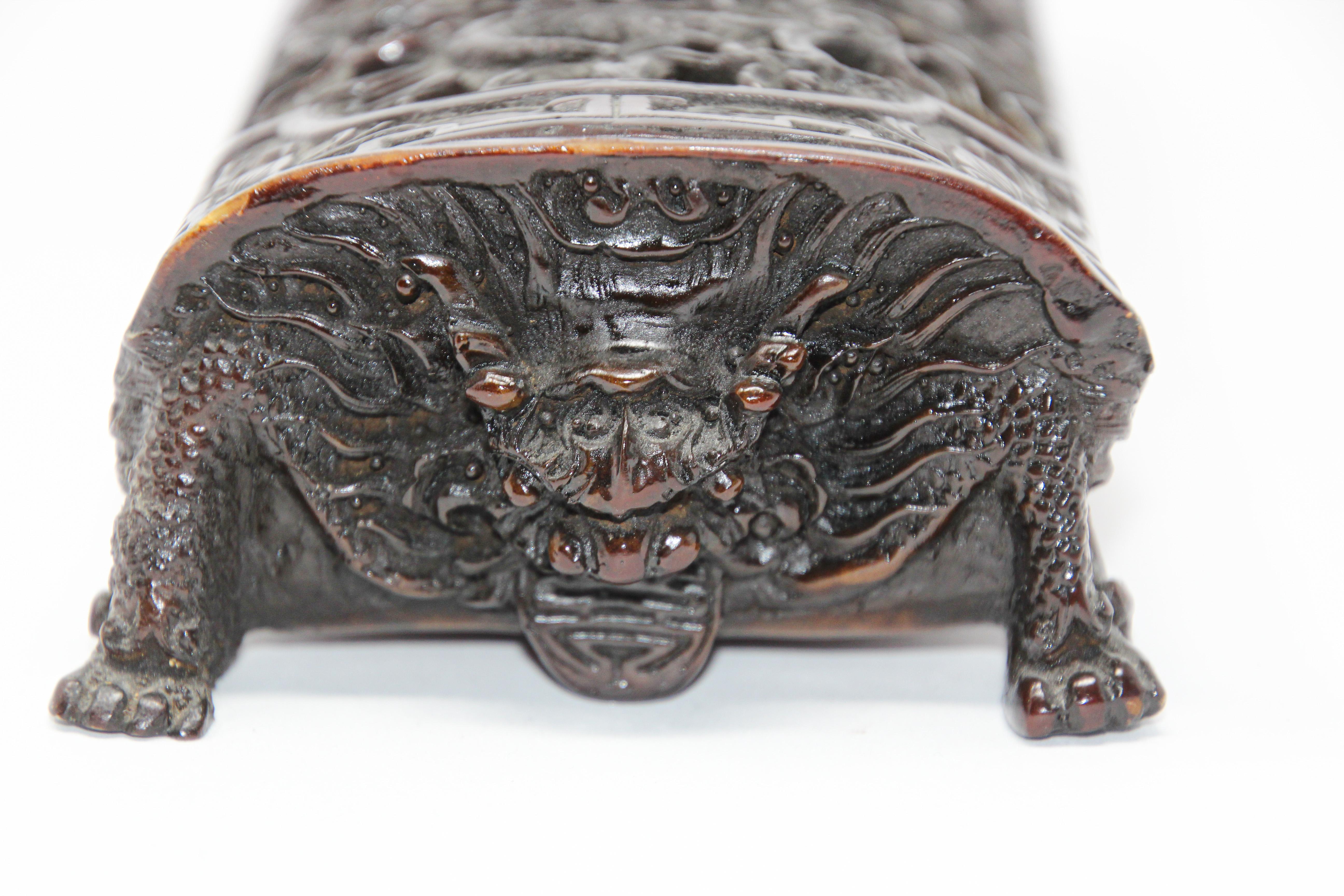 Cast Chinese Footed Box with Dragon Motifs