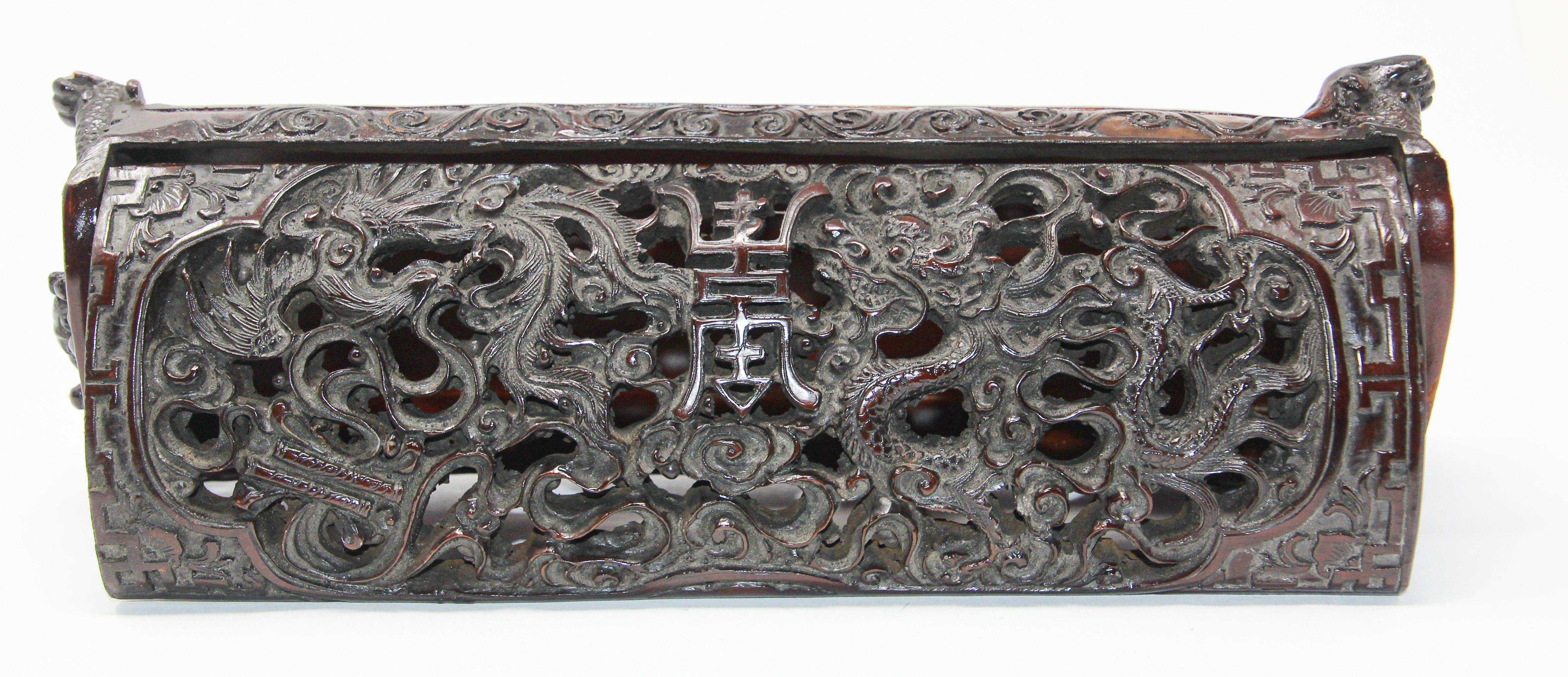 Resin Chinese Footed Box with Dragon Motifs